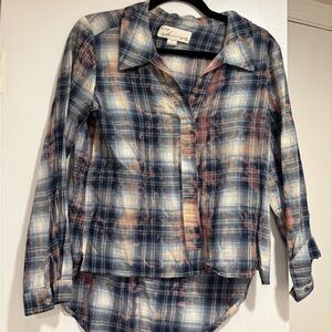 Vintage Havana Plaid Button-Up Shirt - Blue and Orange